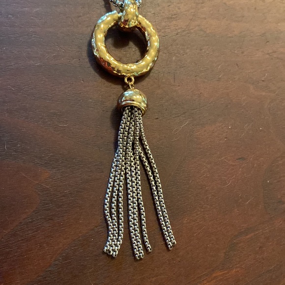 Gold and silver costume jewelry tassel necklace length 21” - Picture 2 of 8